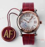 AF Factory 1:1 Replica Chopard Happy Sport 36mm Watch Rose Gold Bezel Red Leather Strap